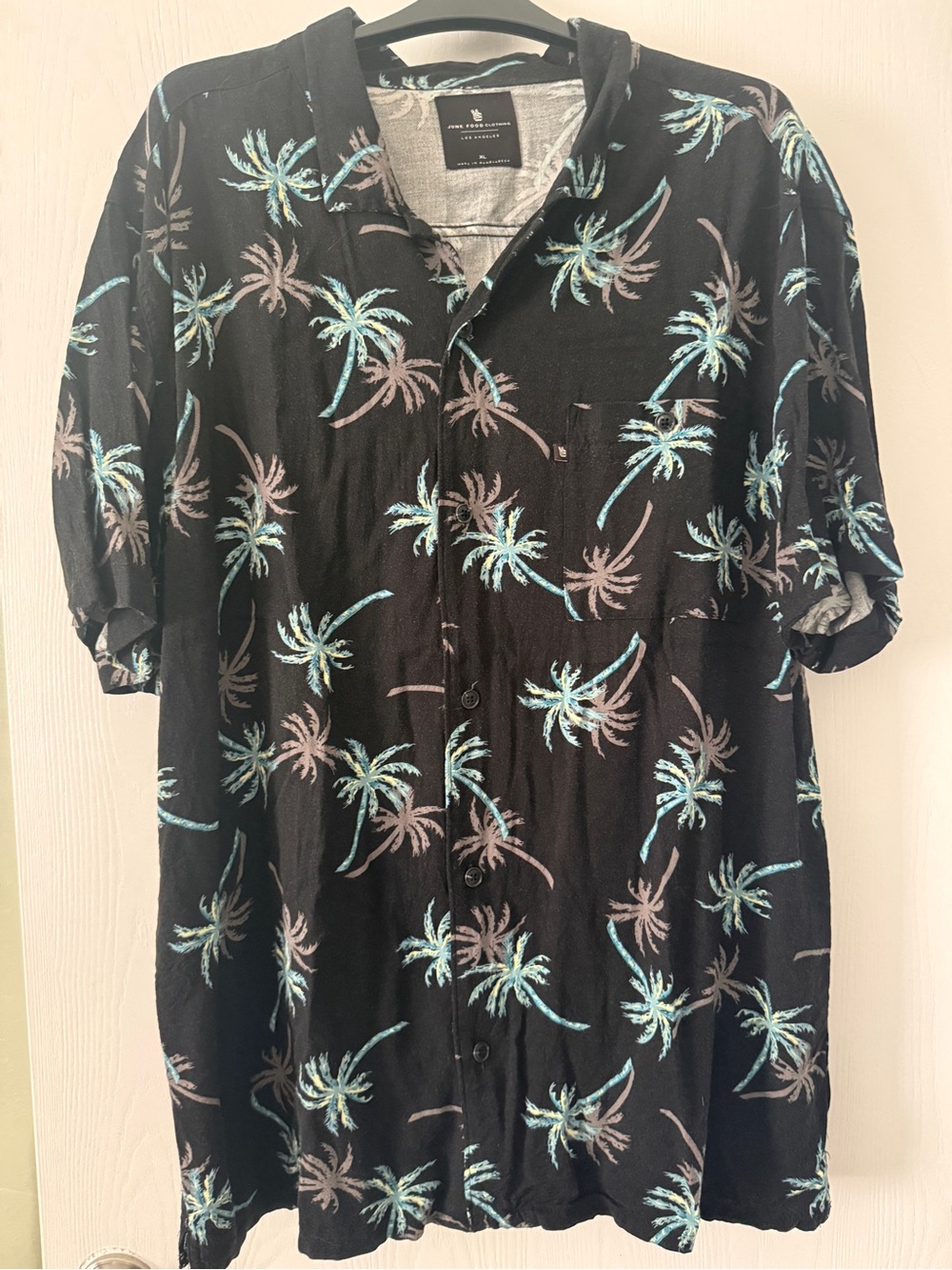 Black Palm Tree Print Button-Up Shirt